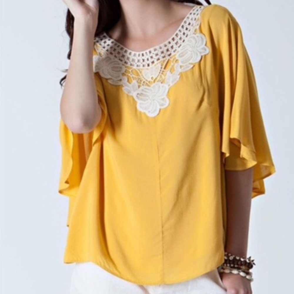 ‼️Yellow Crochet Cape Top